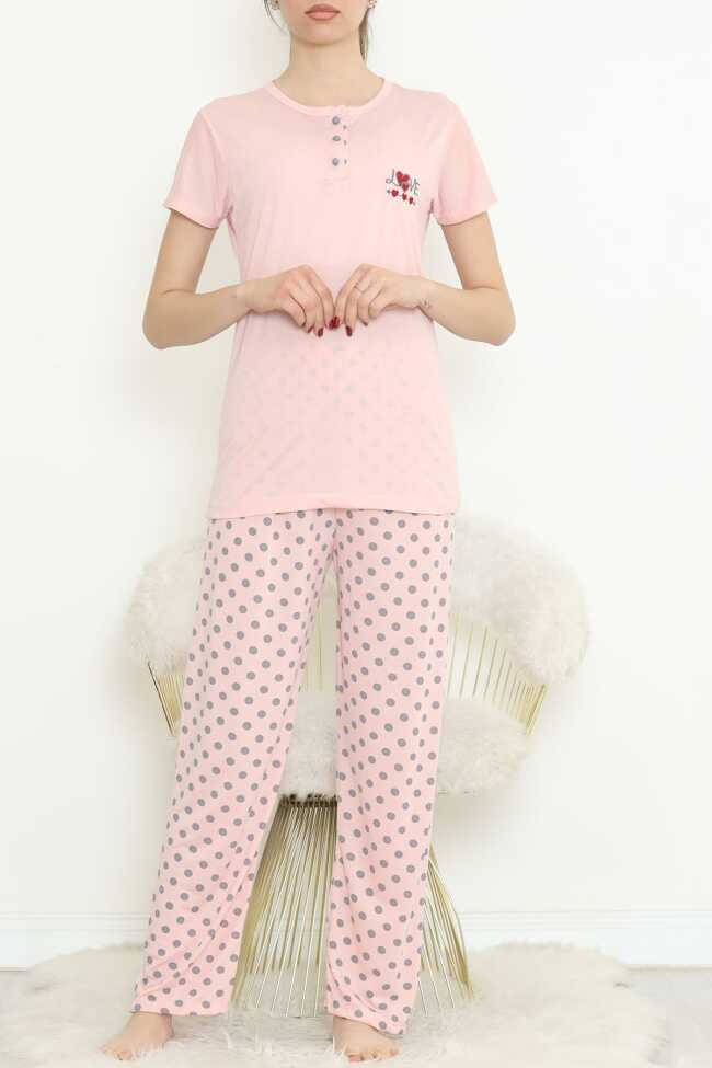 Düğmeli Pijama Takımı Pembe - 4