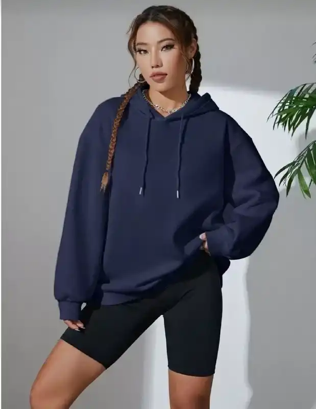 Erkek Uzun Kol Kapşonlu Basic Sweatshirt Hoodie - Lacivert - 1