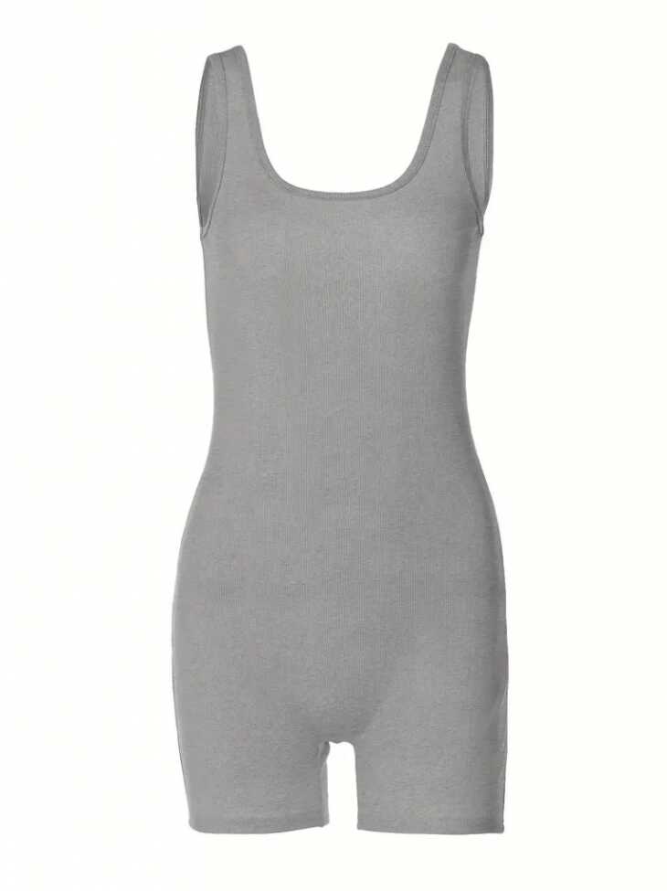 Kadın Kalın Askılı Bodycon Kaşkorse şort Tulum - 4