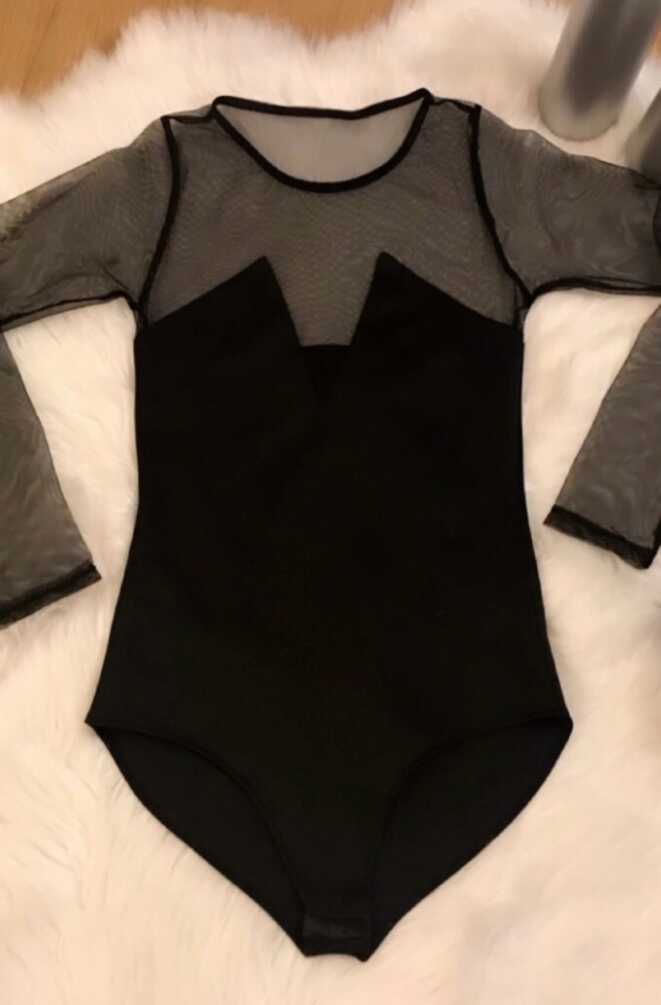 Kadın Likralı Tül Mikro Kumaş Bodysuit - 2