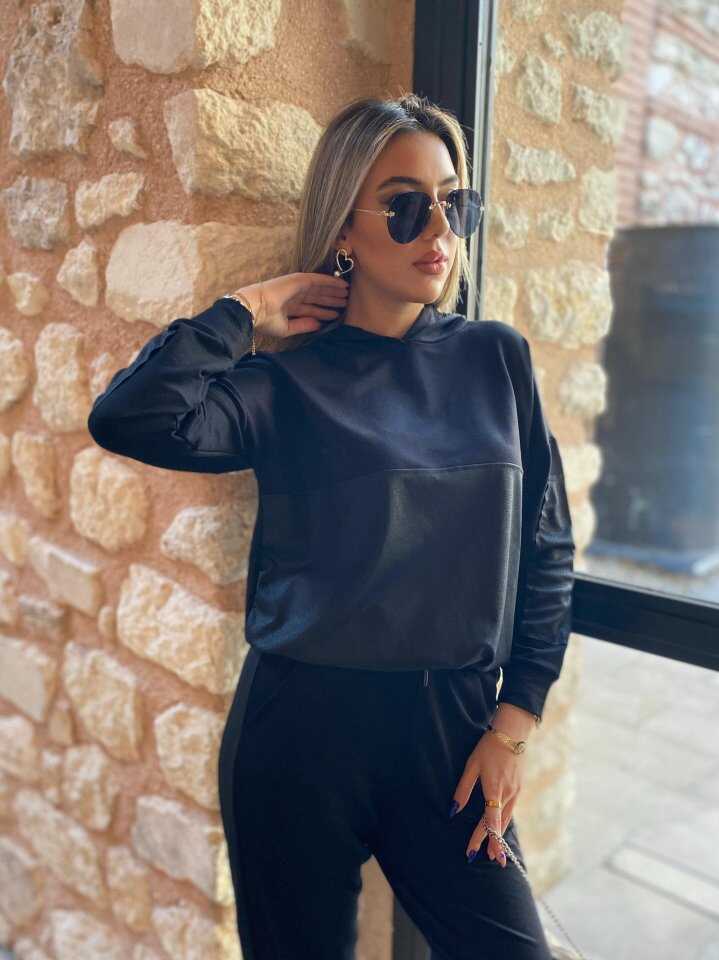 Kadın Uzun Kollu Kapüşonlu Oversize Sweat Ve Pantolon Ikili Takım - 2