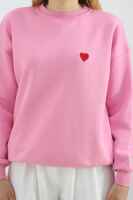 Kalp Nakışlı Şardonlu Oversize Sweat Pembe - 3