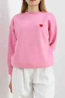 Kalp Nakışlı Şardonlu Oversize Sweat Pembe - 5