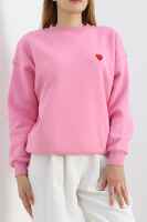 Kalp Nakışlı Şardonlu Oversize Sweat Pembe - 6