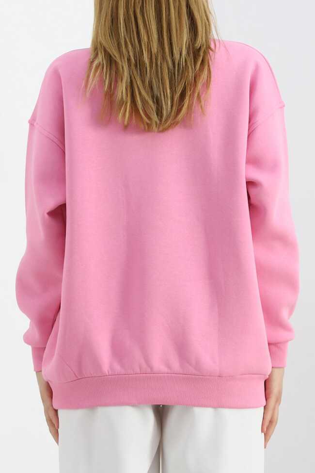 Kalp Nakışlı Şardonlu Oversize Sweat Pembe - 8