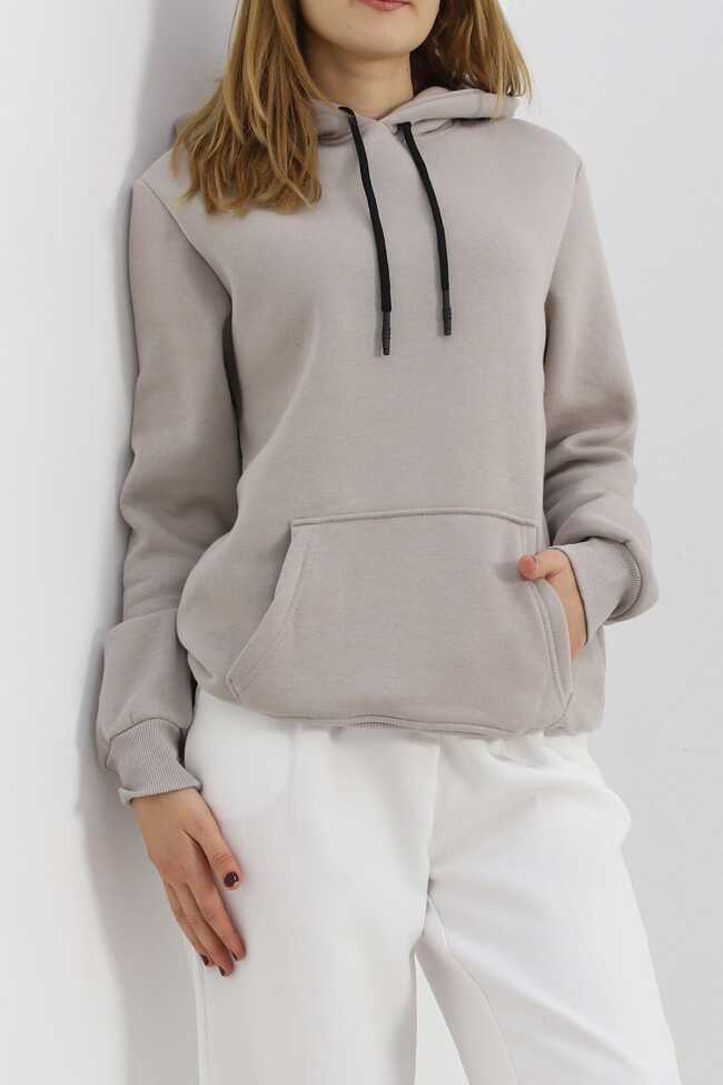 Kanguru Cep Oversize Sweat Bej - 1