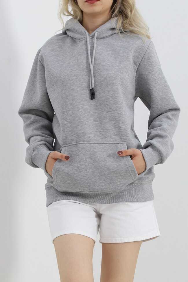 Kanguru Cep Oversize Sweat Gri - 1