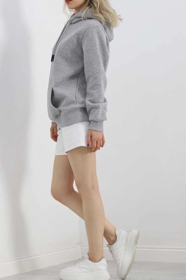 Kanguru Cep Oversize Sweat Gri - 3