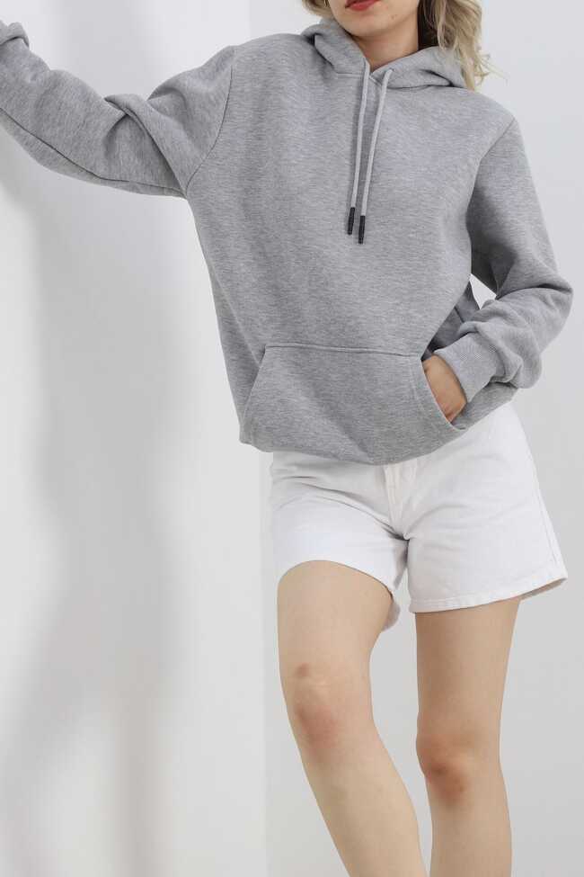 Kanguru Cep Oversize Sweat Gri - 4