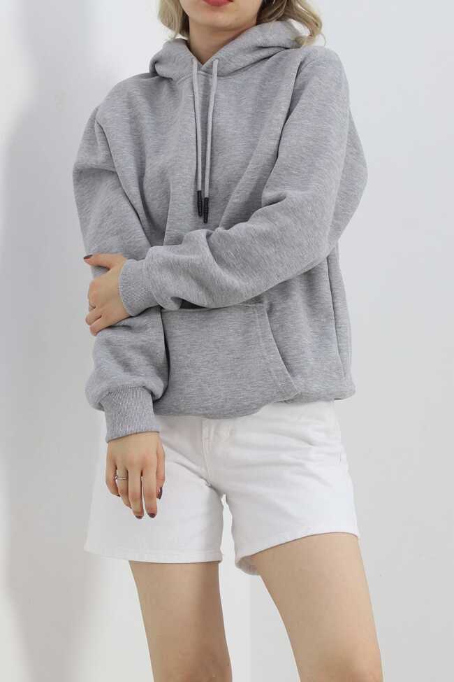 Kanguru Cep Oversize Sweat Gri - 5