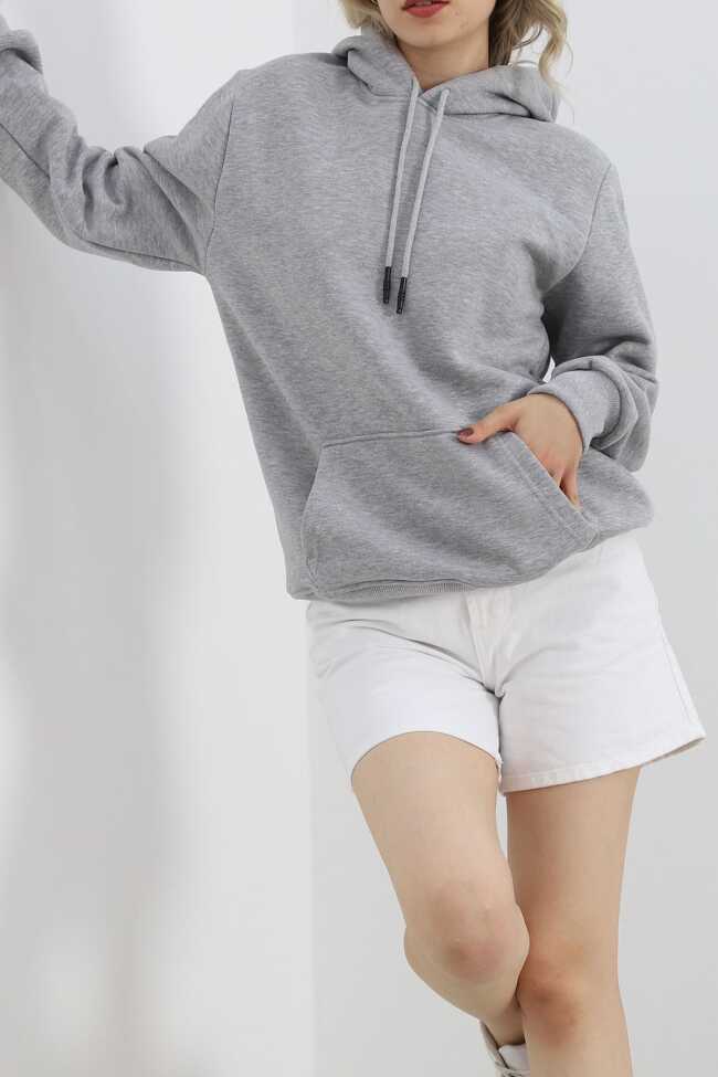 Kanguru Cep Oversize Sweat Gri - 6