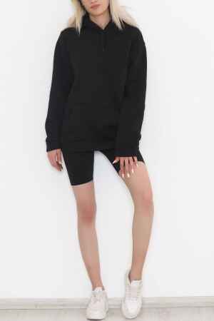 Kanguru Cep Oversize Sweat Siyah - 1