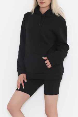 Kanguru Cep Oversize Sweat Siyah - 2