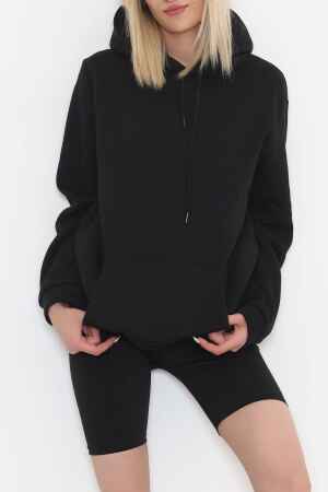 Kanguru Cep Oversize Sweat Siyah - 5