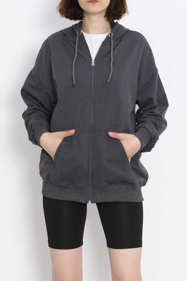 Kapşonlu Oversize Sweat Füme - 1