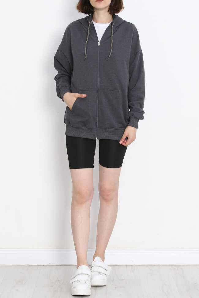 Kapşonlu Oversize Sweat Füme - 3