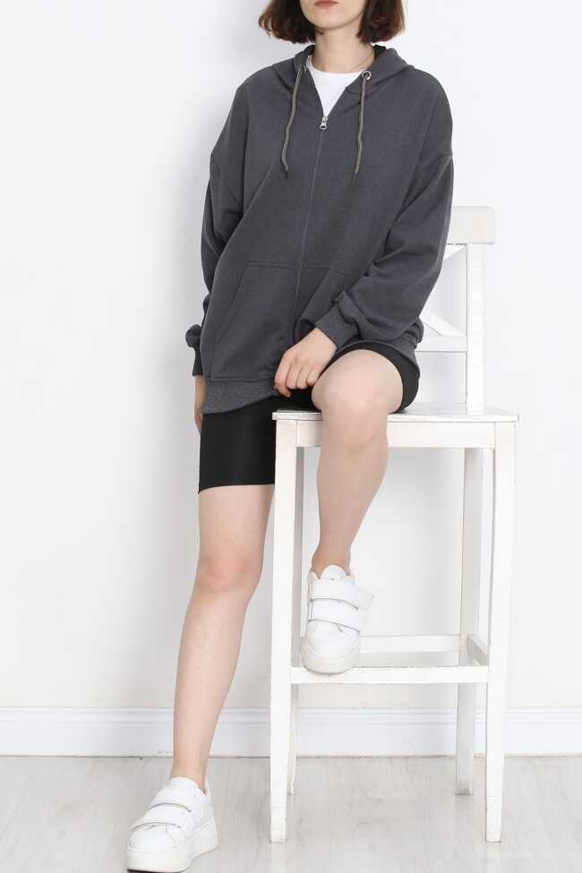 Kapşonlu Oversize Sweat Füme - 6