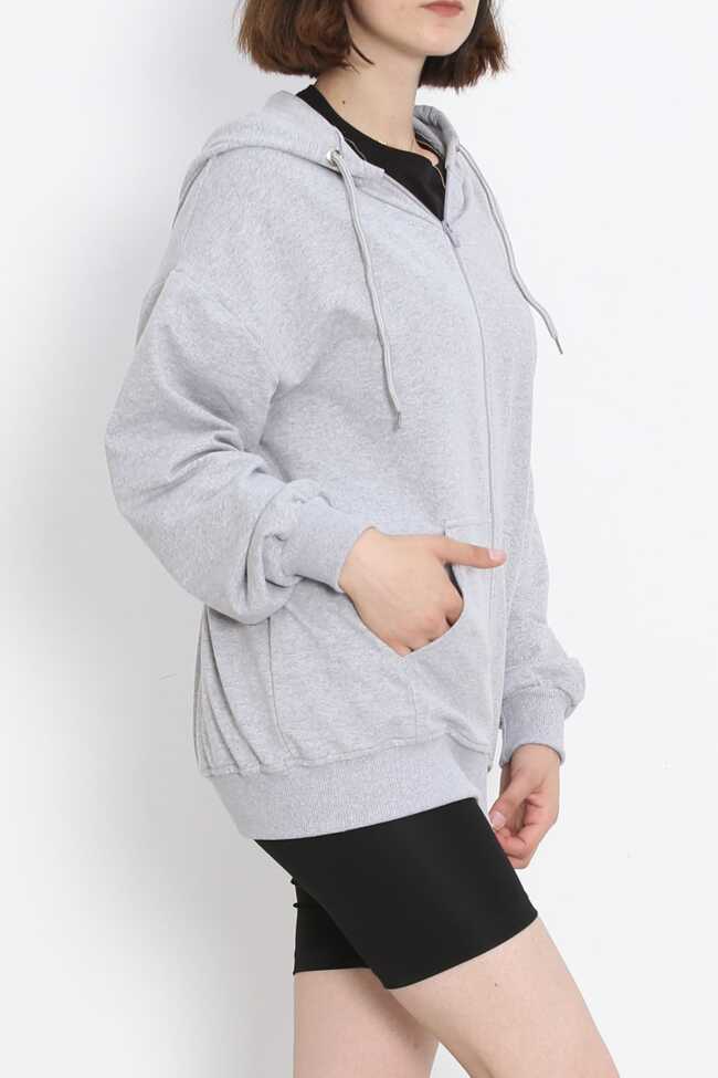 Kapşonlu Oversize Sweat Gri - 4