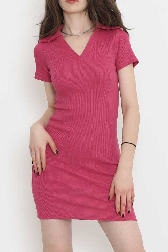 Kaşkorse Polo Yaka Elbise Pembe - 3