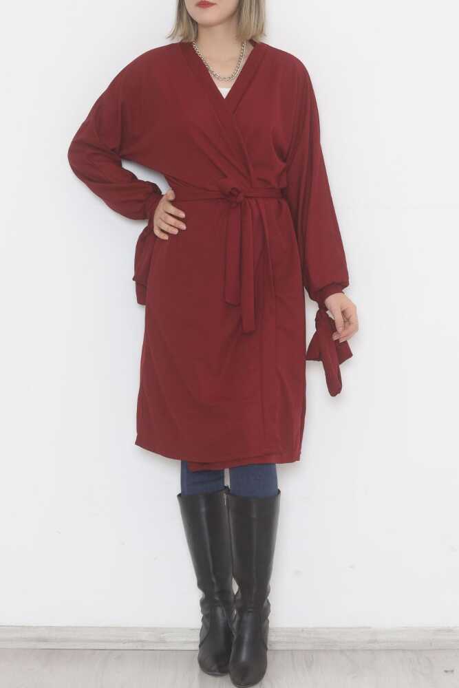 Kemerli Kimono Bordo - 7