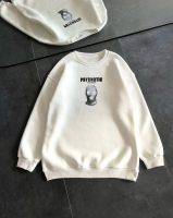 Kışlık Bisiklet Yaka Baskılı SweatShirt - Beyaz - 2