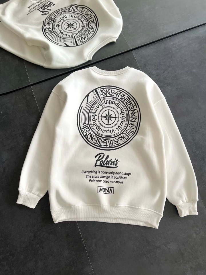 Kışlık Bisiklet Yaka Ön Ve Arka Baskılı SweatShirt - Beyaz - 2