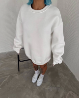 Kışlık Bisiklet Yaka Üç İplik Basic SweatShirt - Beyaz - 1