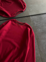 Kışlık Bisiklet Yaka Üç İplik Basic SweatShirt - Bordo - 2