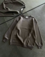 Kışlık Bisiklet Yaka Üç İplik Basic SweatShirt - Füme - 1