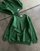 Kışlık Bisiklet Yaka Üç İplik Basic SweatShirt - Haki - 1