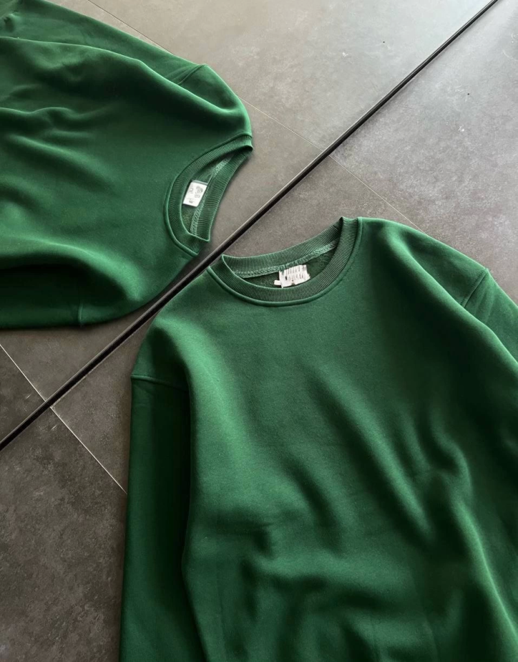 Kışlık Bisiklet Yaka Üç İplik Basic SweatShirt - Haki - 2