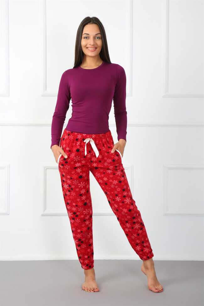 Moda Çizgi Bayan Welsoft Polar Tek Alt Pijama 210040 - 3