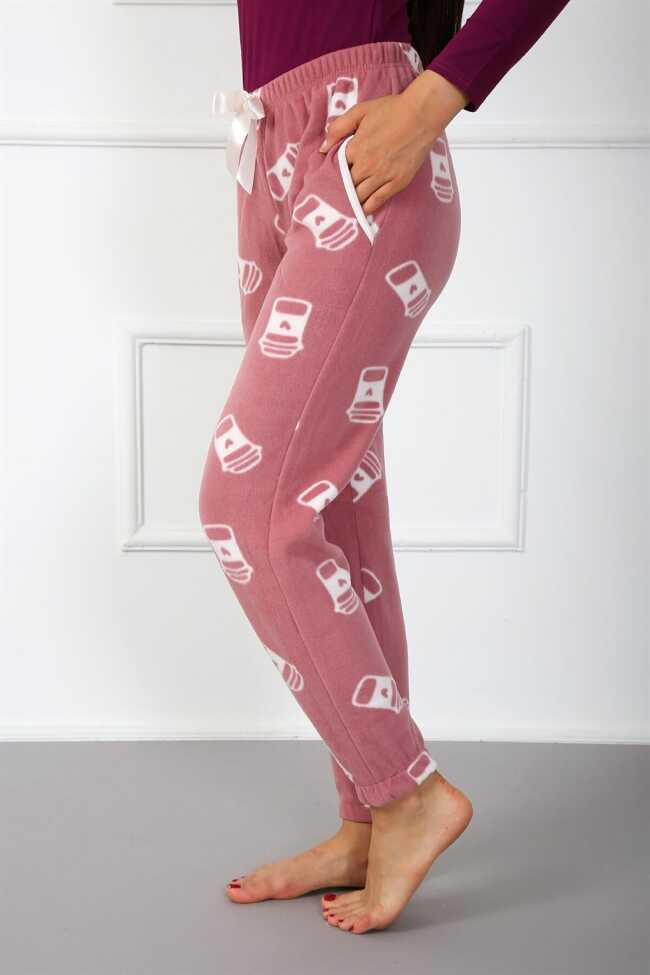 Moda Çizgi Bayan Welsoft Polar Tek Alt Pijama 210048 - 2