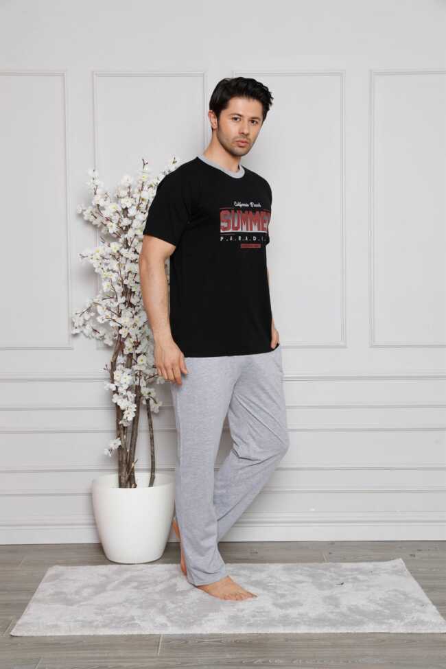 Moda Çizgi Erkek %100 Pamuk Cepli Kısa Kollu Pijama Takımı 6745 - 2