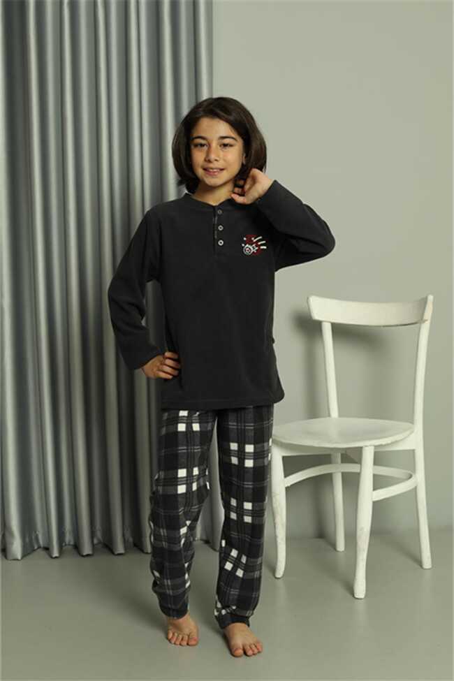 Moda Çizgi Erkek Çocuk WelSoft Polar Füme Pijama Takımı 20549 - 2