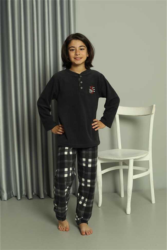 Moda Çizgi Erkek Çocuk WelSoft Polar Füme Pijama Takımı 20549 - 3