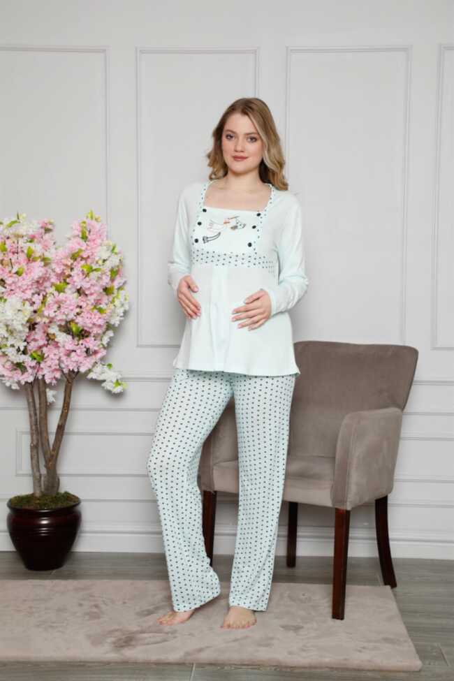 Moda Çizgi Kadın %100 Pamuklu Hamile Pijama Takımı 4516 - 2