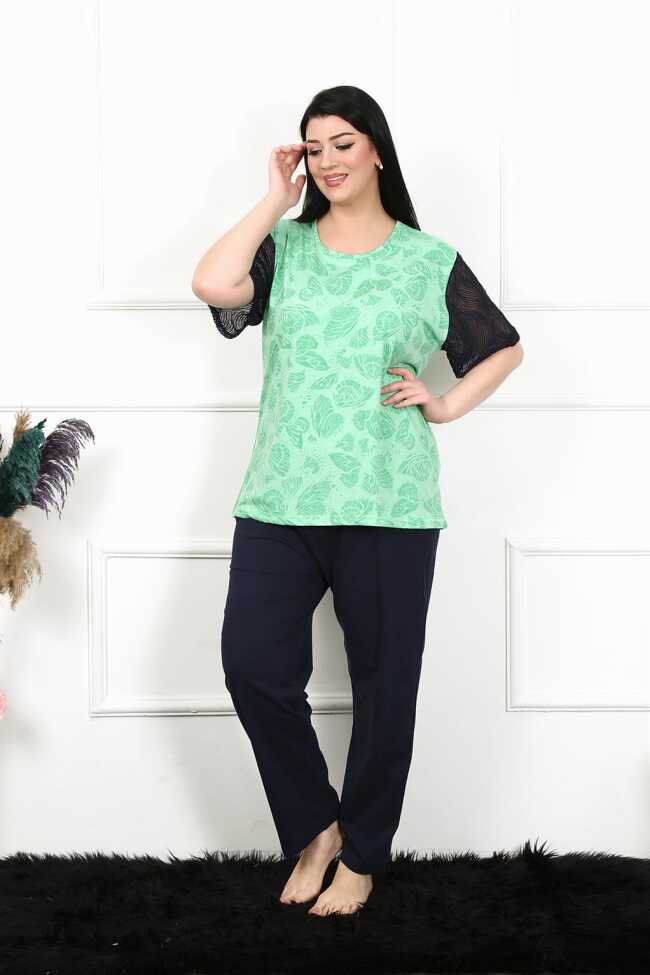 Moda Çizgi Kadın 5XL-6XL-7XL-8XL Büyük Beden Kısa Kol Pijama Takım 75004 - 1