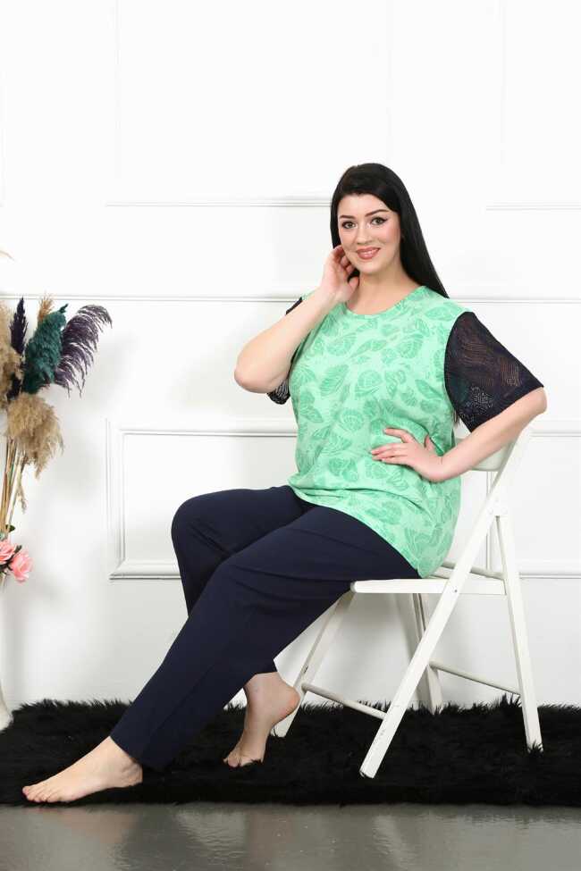 Moda Çizgi Kadın 5XL-6XL-7XL-8XL Büyük Beden Kısa Kol Pijama Takım 75004 - 2