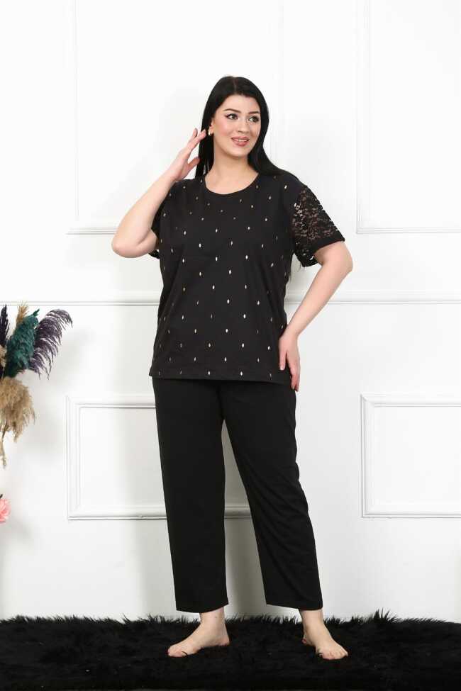 Moda Çizgi Kadın 5XL-6XL-7XL-8XL Büyük Beden Kısa Kol Pijama Takım 75006 - 3