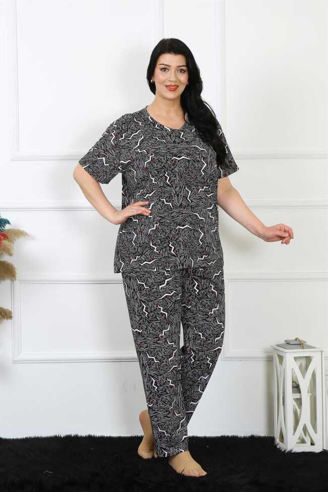 Moda Çizgi Kadın 5XL-6XL-7XL-8XL Büyük Beden Kısa Kol Pijama Takım 75011 - 2