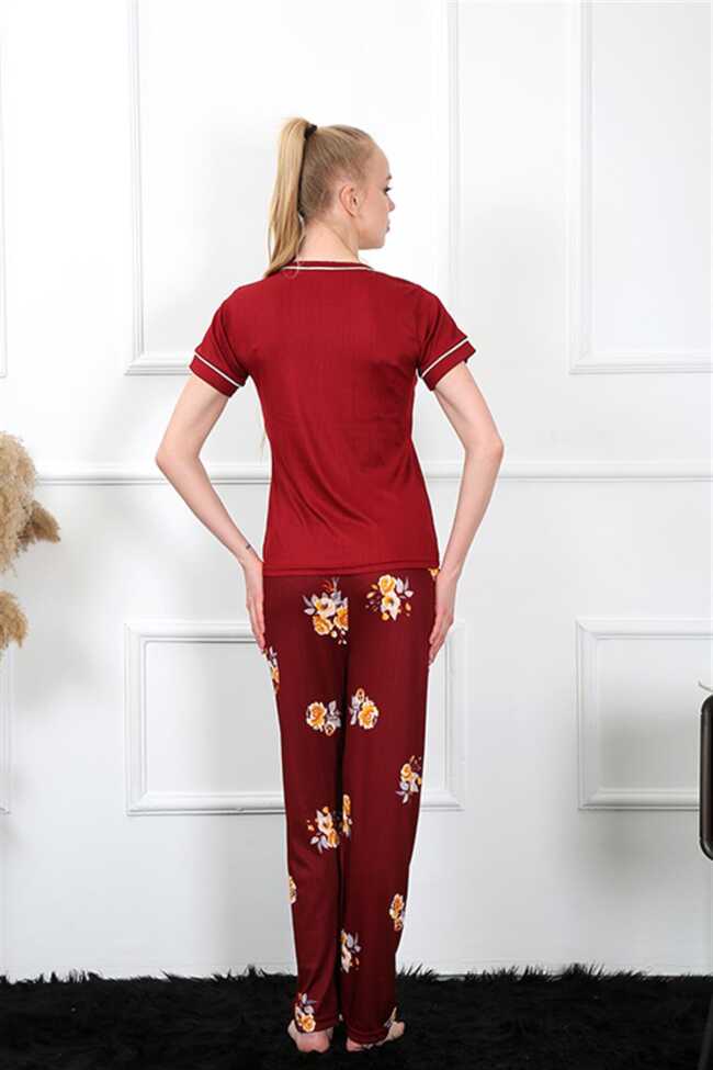 Moda Çizgi Kadın Bordo Kısa Kol Pijama Takım 20388 - 4