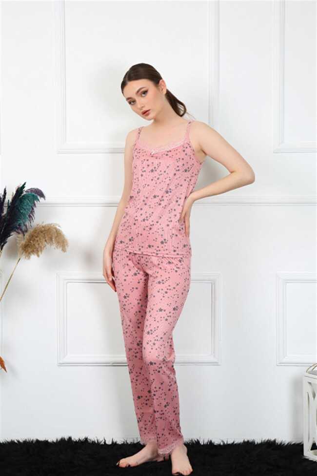 Moda Çizgi Kadın İp Askılı Pudra Pijama Takım 4137 - 1