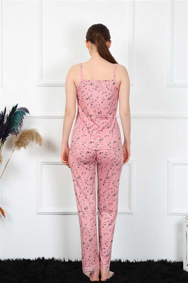 Moda Çizgi Kadın İp Askılı Pudra Pijama Takım 4137 - 4