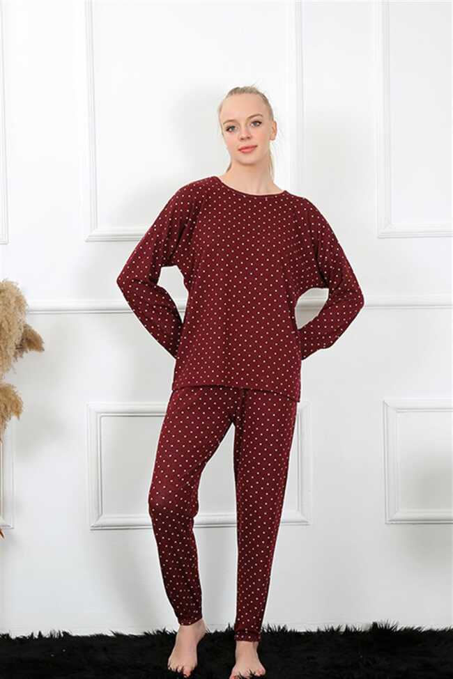 Moda Çizgi Kadın Kalın Uzun Kol Penye Pijama Takım 4134 - 1