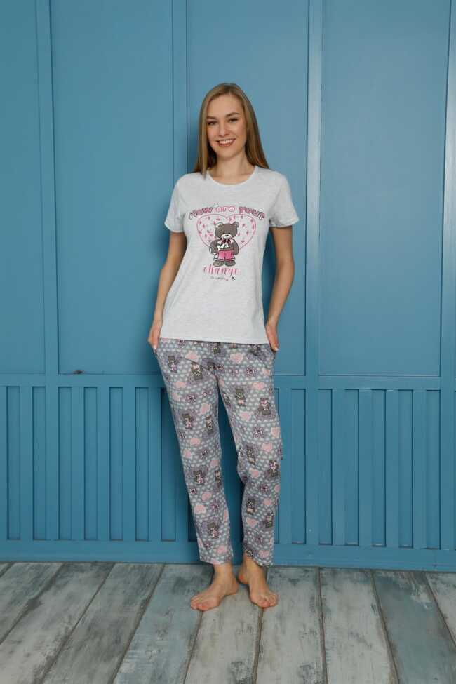 Moda Çizgi Kadın Pamuk Pijama Takım 20502G - 3