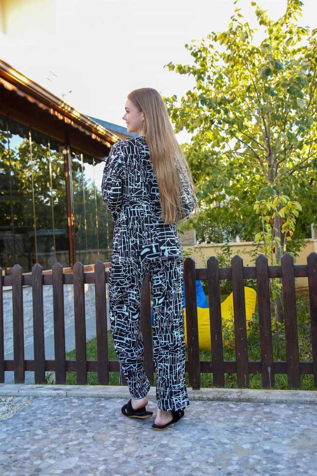 Moda Çizgi Kadın Penye Bol Paça Pijama Takım 4121 - 3