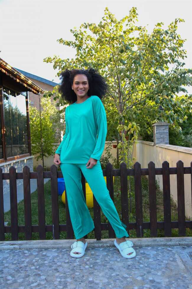 Moda Çizgi Kadın Penye Bol Paça Pijama Takım 4124 - 1