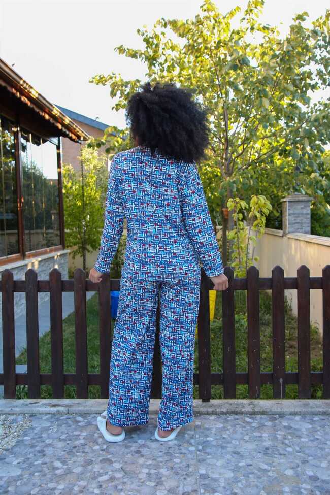 Moda Çizgi Kadın Penye Bol Paça Pijama Takım 4125 - 5