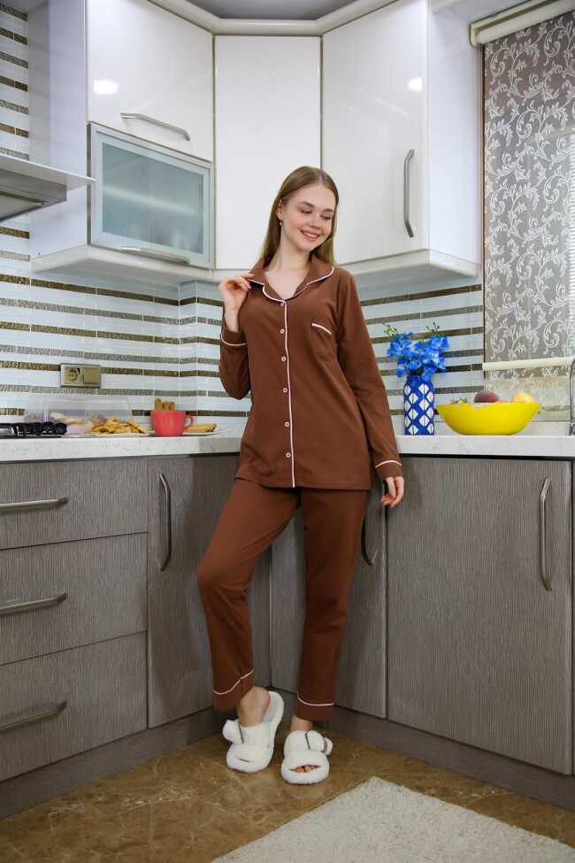 Moda Çizgi Kadın Penye Uzun Kol Pijama Takım 2773 - 2